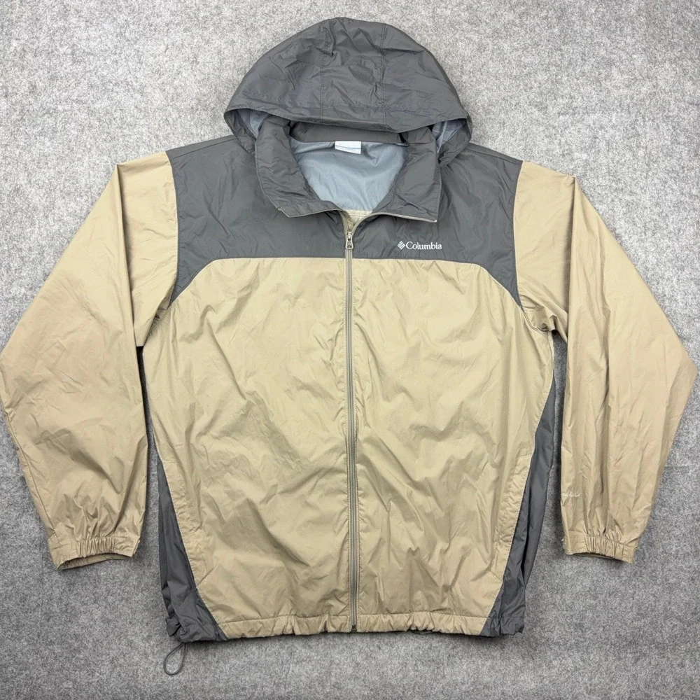 Columbia Jacket Men XL Tan Gray Omni Shield Windbreaker Hiking Rain Coat Outdoor